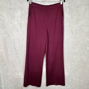 St John Pants Womens 8 Burgundy Flat Front Elastic Waist Pockets Wide Leg Career